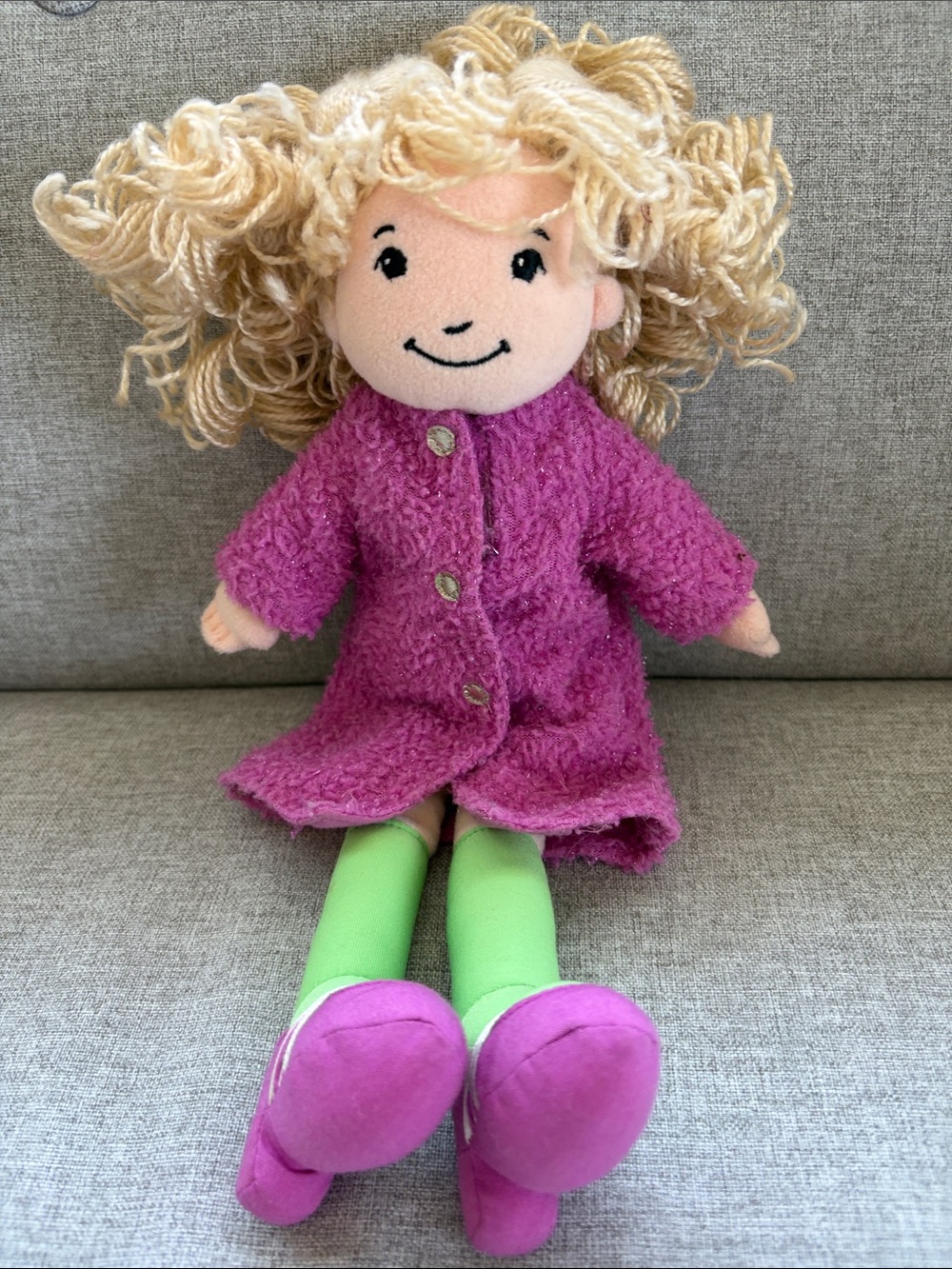 Groovy Girls Plush Blonde Doll in Bright Pink Coat and Green Tights, Britta